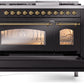 ILVE Nostalgie II 48" Dual Fuel Propane Gas Range in Black with Brass Trim, UP48FNMPBKGLP