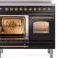 ILVE Nostalgie II 40" Induction Range with Element Stove and Electric Oven in Black with Brass Trim, UPDI406NMPBKG