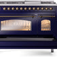 ILVE Nostalgie II 48" Dual Fuel Natural Gas Range in Blue with Bronze Trim, UP48FNMPMBB