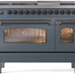 ILVE Nostalgie II 48" Dual Fuel Propane Gas Range in Blue Grey with Bronze Trim, UP48FNMPBGBLP