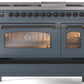 ILVE Nostalgie II 48" Dual Fuel Propane Gas Range in Blue Grey with Bronze Trim, UP48FNMPBGBLP