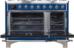 ILVE Majestic II 48" Dual Fuel Natural Gas Range in Blue with Chrome Trim, UM12FDNS3MBC
