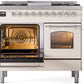 ILVE Nostalgie II 40" Dual Fuel Natural Gas Range in Antique White with Chrome Trim, UPD40FNMPAWC