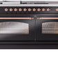 ILVE Nostalgie II 60" Dual Fuel Natural Gas Range in Glossy Black with Copper Trim, UP60FSNMPBKP
