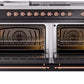 ILVE Nostalgie II 60" Dual Fuel Natural Gas Range in Glossy Black with Copper Trim, UP60FSNMPBKP