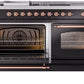 ILVE Nostalgie II 60" Dual Fuel Natural Gas Range in Glossy Black with Copper Trim, UP60FSNMPBKP