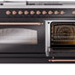 ILVE Nostalgie II 60" Dual Fuel Natural Gas Range in Glossy Black with Copper Trim, UP60FSNMPBKP