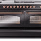 ILVE Nostalgie II 60" Dual Fuel Natural Gas Range in Glossy Black with Copper Trim, UP60FSNMPBKP