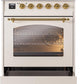 ILVE Nostalgie II 30" Induction Range with Element Stove and Electric Oven in Antique White with Brass Trim, UPI304NMPAWG
