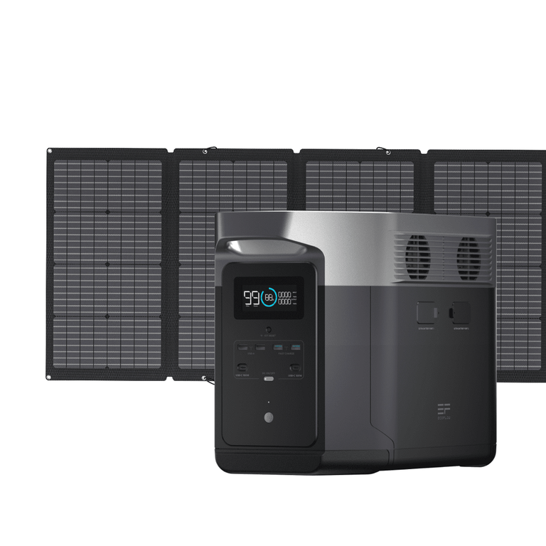 EcoFlow Package - DELTA Max 2000 Portable Power Station (2016Wh) and 1 x Bifacial Portable Solar Panel (220W)