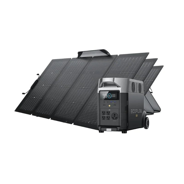 EcoFlow Package - DELTA Pro Portable Power Station (3600Wh) and 3 x Bifacial Portable Solar Panel (220W)