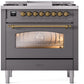 ILVE Nostalgie II 36" Dual Fuel Propane Gas Range in Matte Graphite with Brass Trim, UP36FNMPMGGLP