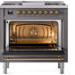 ILVE Nostalgie II 36" Dual Fuel Propane Gas Range in Matte Graphite with Brass Trim, UP36FNMPMGGLP