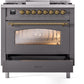 ILVE Nostalgie II 36" Dual Fuel Propane Gas Range in Matte Graphite with Brass Trim, UP36FNMPMGGLP