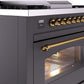 ILVE Nostalgie II 36" Dual Fuel Propane Gas Range in Matte Graphite with Brass Trim, UP36FNMPMGGLP