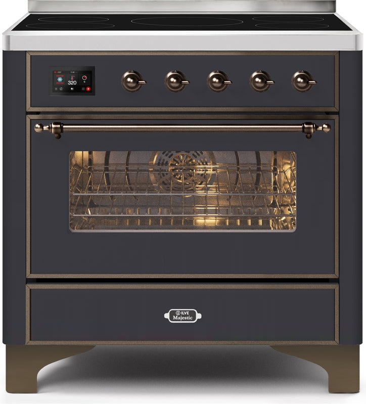 ILVE Majestic II 36" Induction Range with Element Stove and Electric Oven in Matte Graphite with Bronze Trim, UMI09NS3MGB