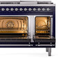 ILVE Nostalgie II 48" Dual Fuel Natural Gas Range in Blue with Chrome Trim, UP48FNMPMBC