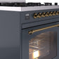 ILVE Nostalgie II 30" Dual Fuel Propane Gas Range in Blue Grey with Brass Trim, UP30NMPBGGLP