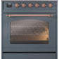 ILVE Nostalgie II 30" Induction Range with Element Stove and Electric Oven in Blue Grey with Copper Trim, UPI304NMPBGP