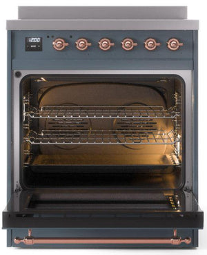 ILVE Nostalgie II 30" Induction Range with Element Stove and Electric Oven in Blue Grey with Copper Trim, UPI304NMPBGP