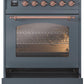 ILVE Nostalgie II 30" Induction Range with Element Stove and Electric Oven in Blue Grey with Copper Trim, UPI304NMPBGP