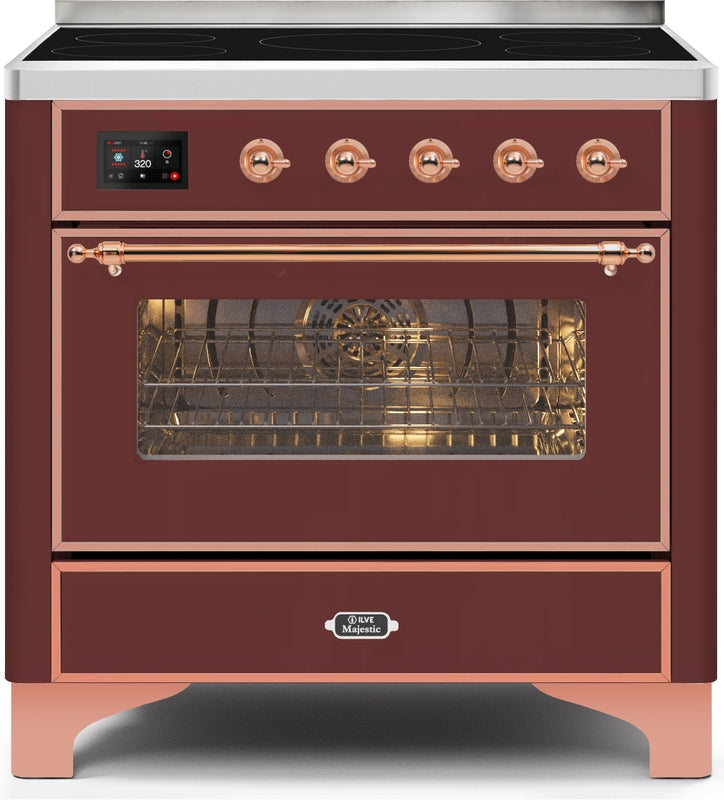 ILVE Majestic II 36" Induction Range with Element Stove and Electric Oven in Burgundy with Copper Trim, UMI09NS3BUP