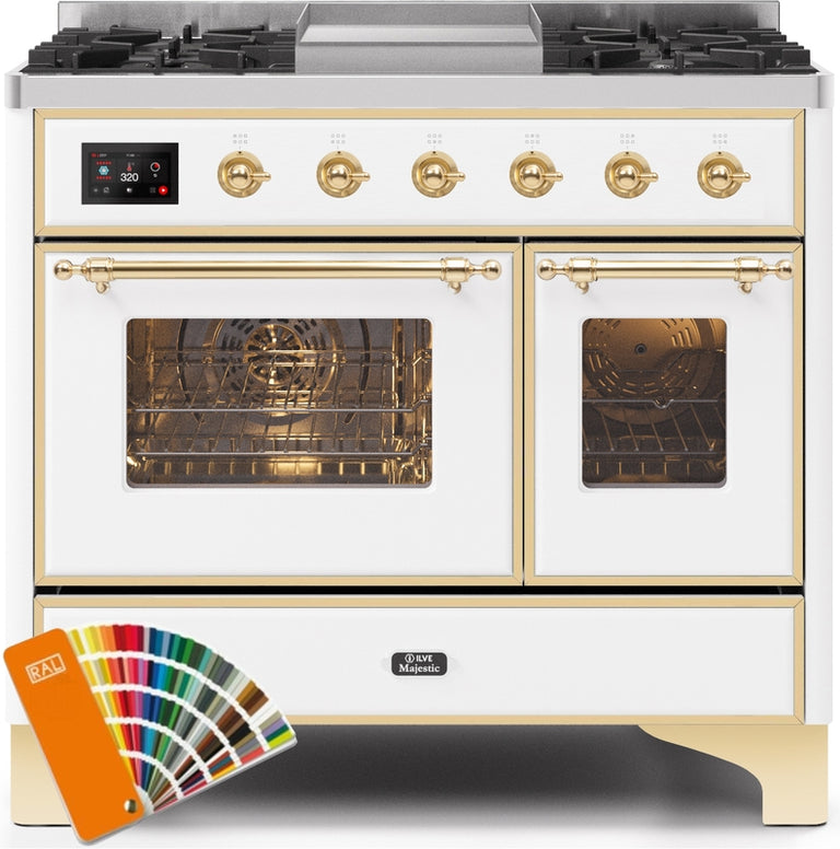ILVE Majestic II 40" Dual Fuel Natural Gas Range in RAL Custom Color with Brass Trim, UMD10FDNS3RAG