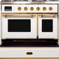 ILVE Majestic II 40" Dual Fuel Natural Gas Range in White with Brass Trim, UMD10FDNS3WHG