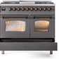 ILVE Nostalgie II 40" Dual Fuel Propane Gas Range in Matte Graphite with Bronze Trim, UPD40FNMPMGBLP