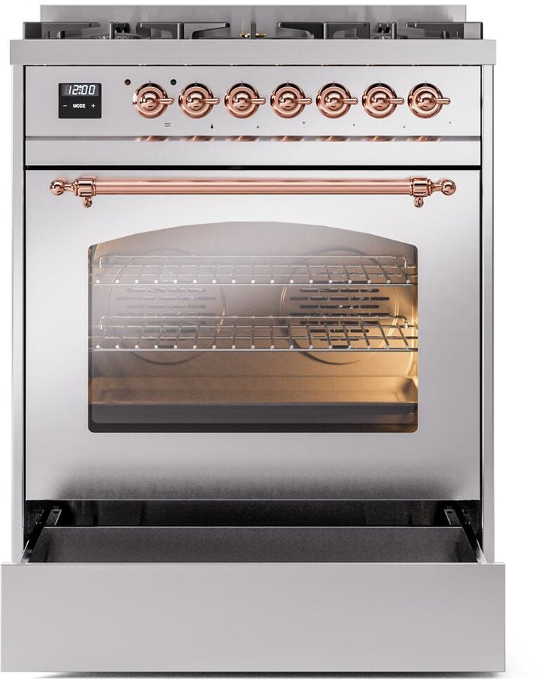 ILVE Nostalgie II 30" Dual Fuel Propane Gas Range in Stainless Steel with Copper Trim, UP30NMPSSPLP