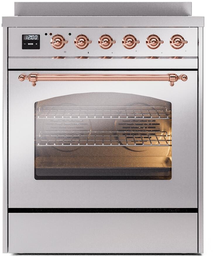 ILVE Nostalgie II 30" Induction Range with Element Stove and Electric Oven in Stainless Steel with Copper Trim, UPI304NMPSSP