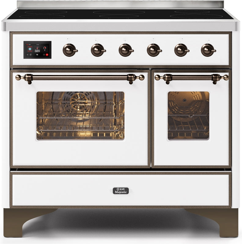 ILVE Majestic II 40" Induction Range with Element Stove and Electric Oven in White with Bronze Trim, UMDI10NS3WHB