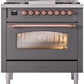ILVE Nostalgie II 36" Dual Fuel Natural Gas Range in Matte Graphite with Copper Trim, UP36FNMPMGP