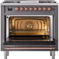 ILVE Nostalgie II 36" Dual Fuel Natural Gas Range in Matte Graphite with Copper Trim, UP36FNMPMGP