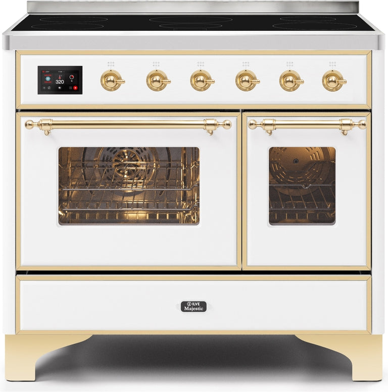 ILVE Majestic II 40" Induction Range with Element Stove and Electric Oven in White with Brass Trim, UMDI10NS3WHG