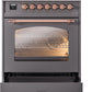 ILVE Nostalgie II 30" Dual Fuel Natural Gas Range in Matte Graphite with Copper Trim, UP30NMPMGP