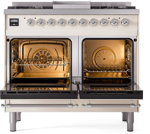 ILVE Nostalgie II 40" Dual Fuel Propane Gas Range in Antique White with Chrome Trim, UPD40FNMPAWCLP