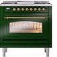 ILVE Nostalgie II 36" Dual Fuel Natural Gas Range in Emerald Green with Brass Trim, UP36FNMPEGG