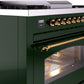 ILVE Nostalgie II 36" Dual Fuel Natural Gas Range in Emerald Green with Brass Trim, UP36FNMPEGG