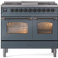 ILVE Nostalgie II 40" Dual Fuel Natural Gas Range in Blue Grey with Bronze Trim, UPD40FNMPBGB