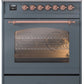 ILVE Nostalgie II 30" Dual Fuel Propane Gas Range in Blue Grey with Copper Trim, UP30NMPBGPLP