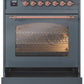 ILVE Nostalgie II 30" Dual Fuel Propane Gas Range in Blue Grey with Copper Trim, UP30NMPBGPLP