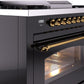 ILVE Nostalgie II 36" Dual Fuel Propane Gas Range in Glossy Black with Brass Trim, UP36FNMPBKGLP