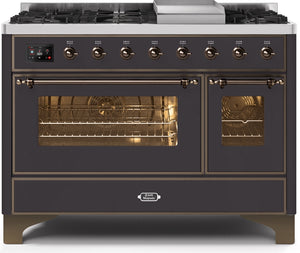 ILVE Majestic II 48" Dual Fuel Propane Gas Range in Matte Graphite with Bronze Trim, UM12FDNS3MGBLP