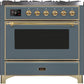 ILVE Majestic II 36" Dual Fuel Natural Gas Range in Blue Grey with Brass Trim, UM09FDNS3BGG
