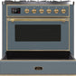 ILVE Majestic II 36" Dual Fuel Natural Gas Range in Blue Grey with Brass Trim, UM09FDNS3BGG