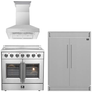 FORNO Package - 36" Electric French Door Range, Wall Mount Range Hood and Refrigerator, AP-FFSEL6917-36-3PK-1