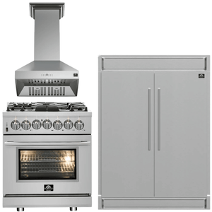 FORNO Appliance Package - 30" Dual Fuel Range, 30" Range Hood, 60" Refrigerator, AP-FFSGS6125-30-W-4