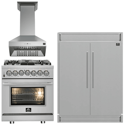 FORNO Appliance Package - 30" Dual Fuel Range, 30" Range Hood, 60" Refrigerator, AP-FFSGS6125-30-W-4