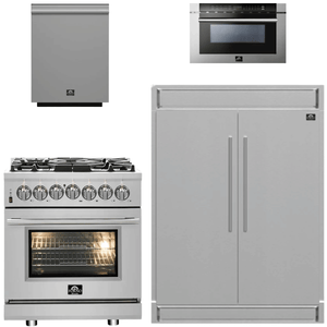 FORNO Appliance Package - 30" Dual Fuel Range, 60" Refrigerator, Dishwasher, Microwave Drawer, AP-FFSGS6125-30-W-7